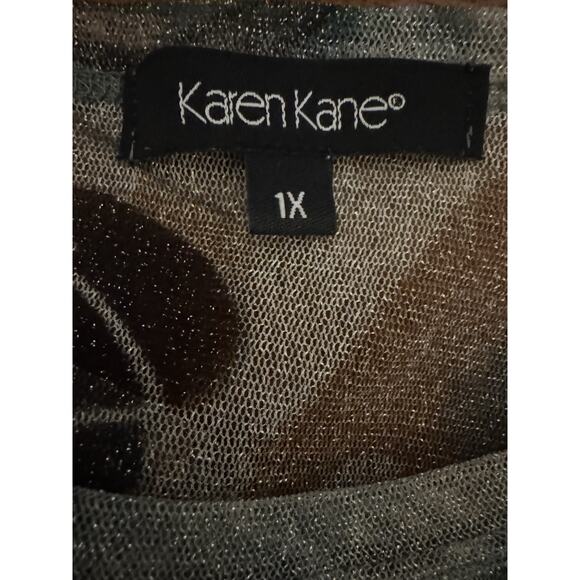 Karen Kane Semi Sheer Sparkle Long Sleeve Floral Fairycore Feminine Sage Size 1X - Picture 3 of 10